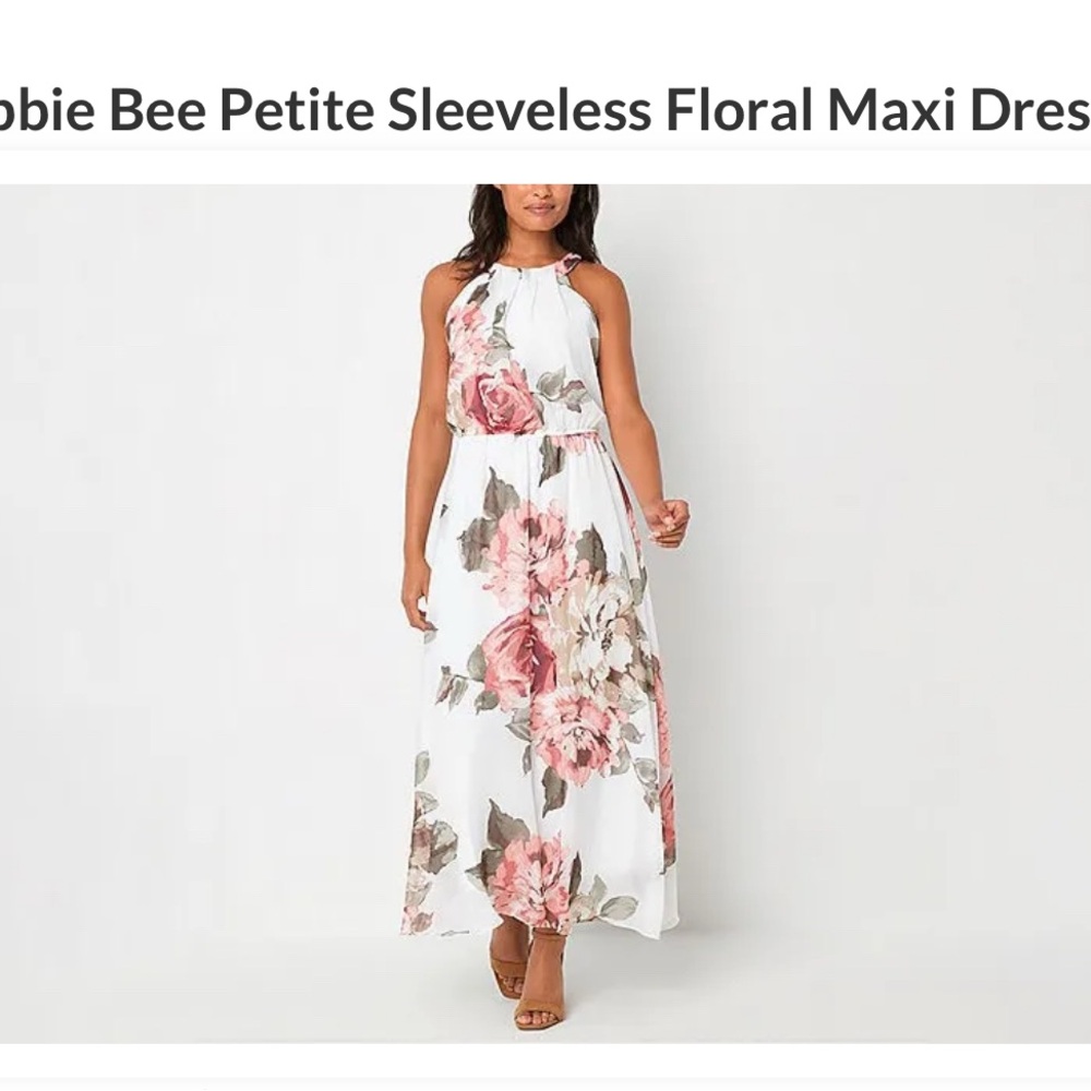 Signature Robbie Bee White and Pink Sleeveless Floral Maxi Dress 14 Petite NWT